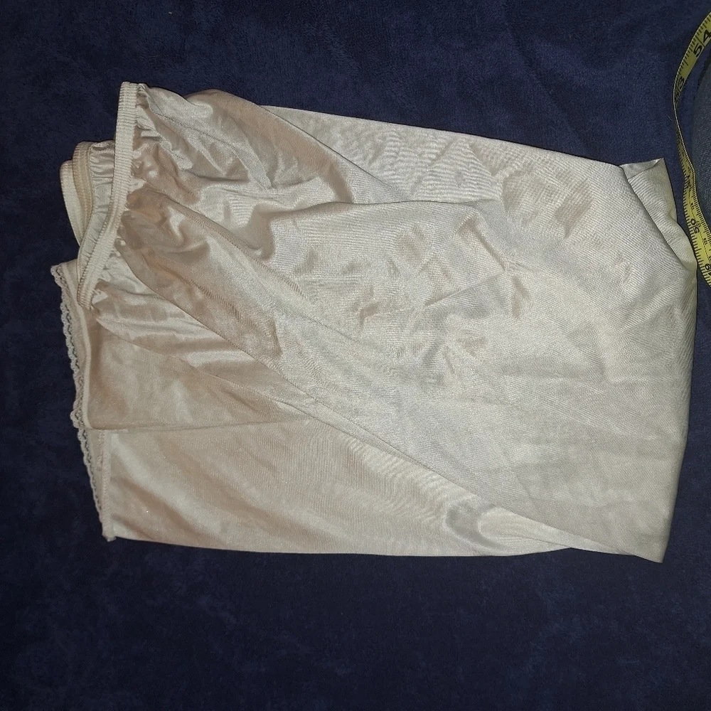 Vanity Fair White Satin Slip Skirt Large With Slit Vintage